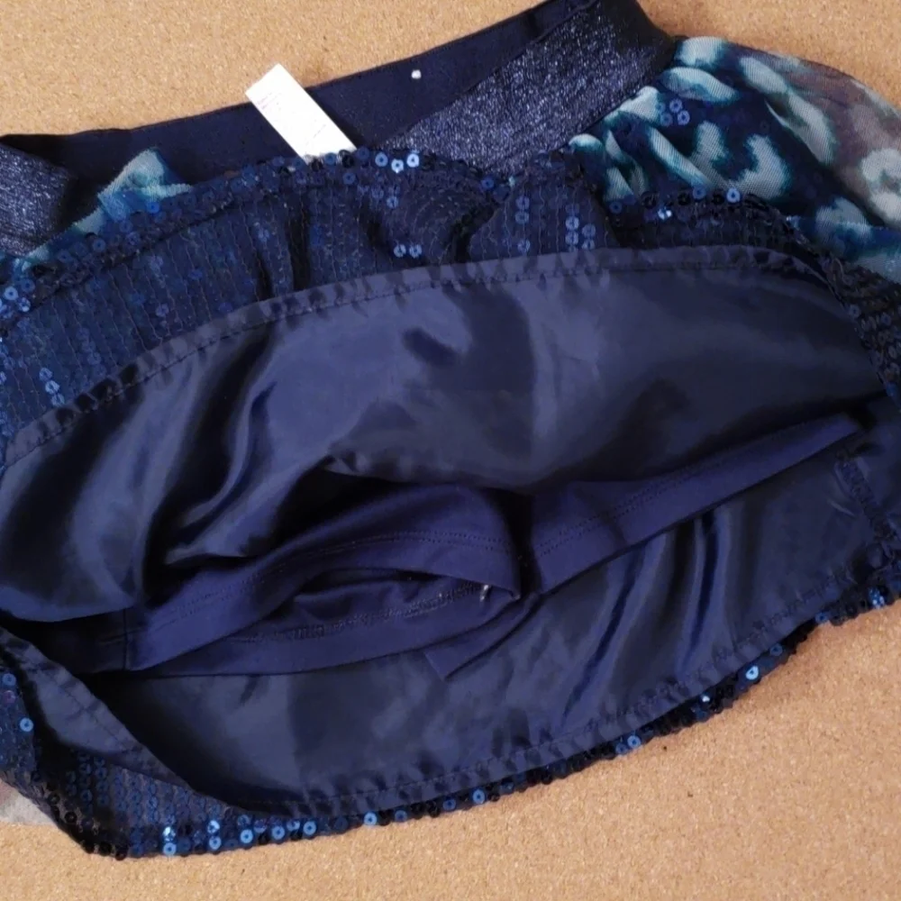 Justice Blue Leopard Sequin Tulle Skirt